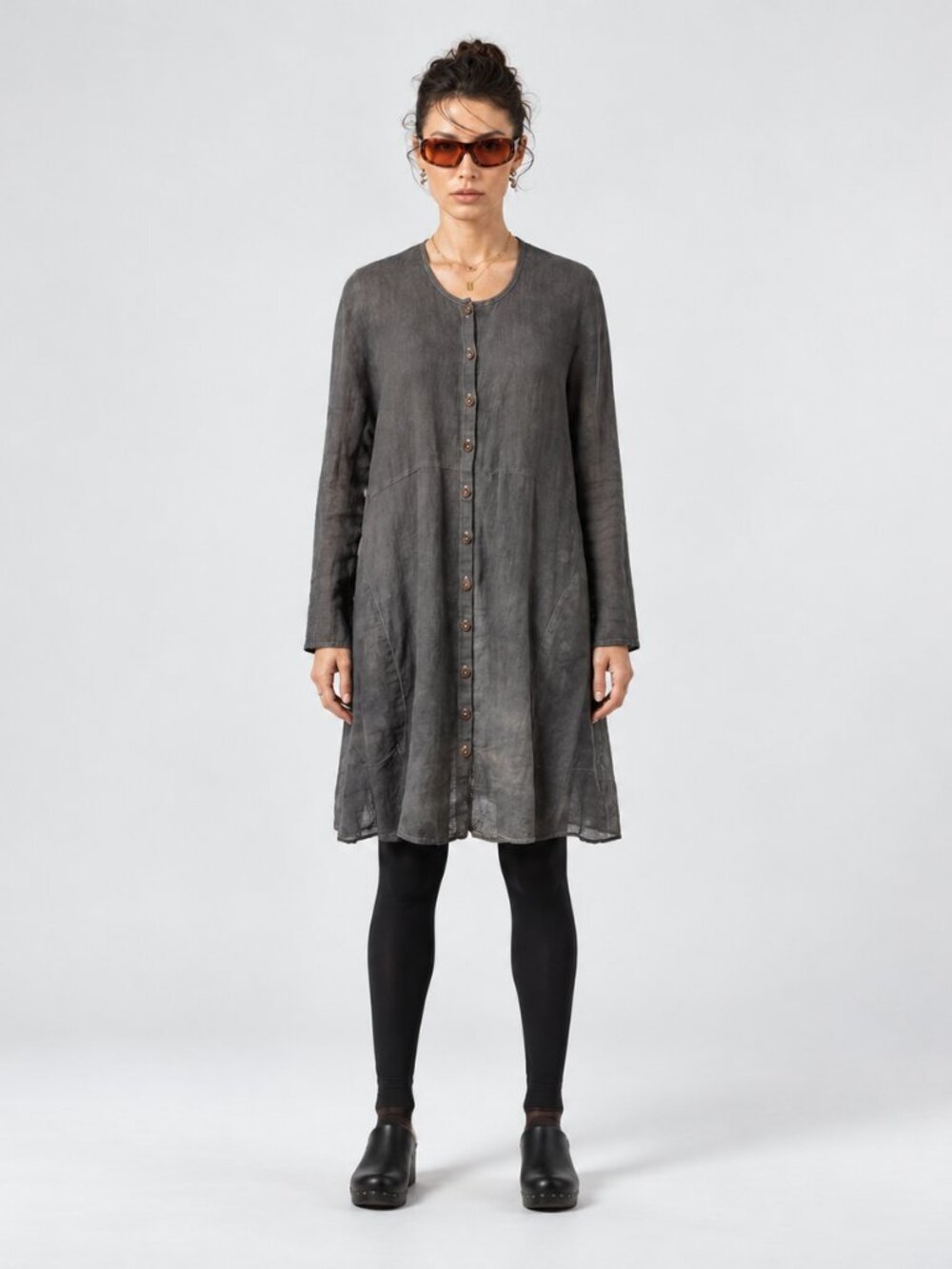 Vintage FLAX Engelhart Large Linen oversized Long Sleeve Shirt Dress Pockets!